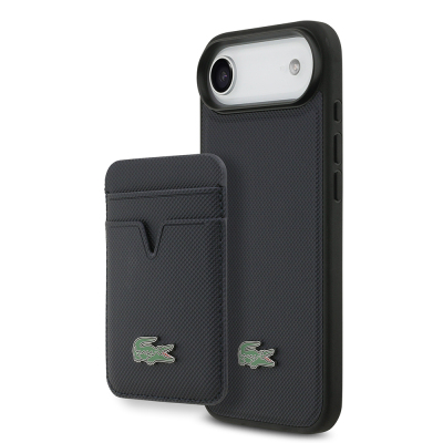 Apple iPhone 17 Air Kılıf Lacoste Orjinal Lisanslı M-safe Şarj Özellikli PU Pike Desenli Metal Logolu Kartlıklı Kapak - Lacoste