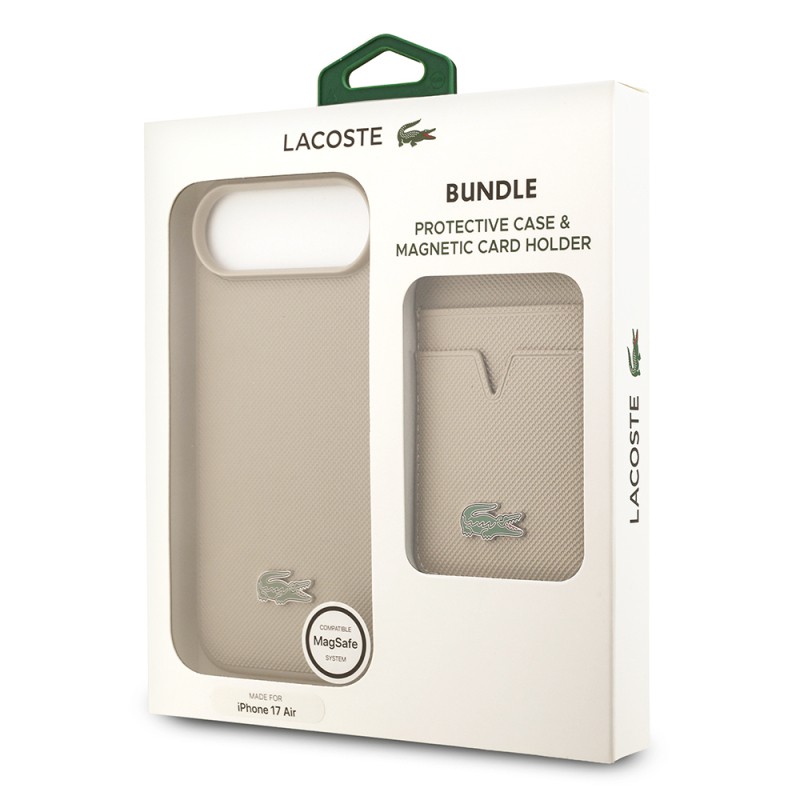 Apple iPhone 17 Air Kılıf Lacoste Orjinal Lisanslı M-safe Şarj Özellikli PU Pike Desenli Metal Logolu Kartlıklı Kapak - 44