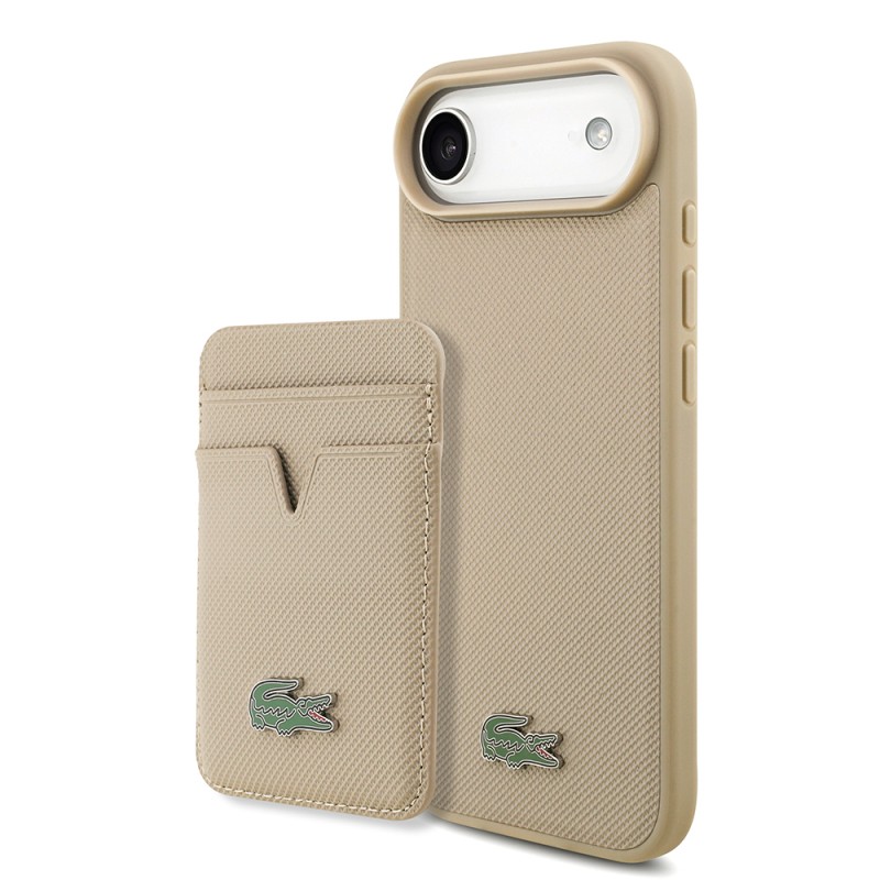 Apple iPhone 17 Air Kılıf Lacoste Orjinal Lisanslı M-safe Şarj Özellikli PU Pike Desenli Metal Logolu Kartlıklı Kapak - 3