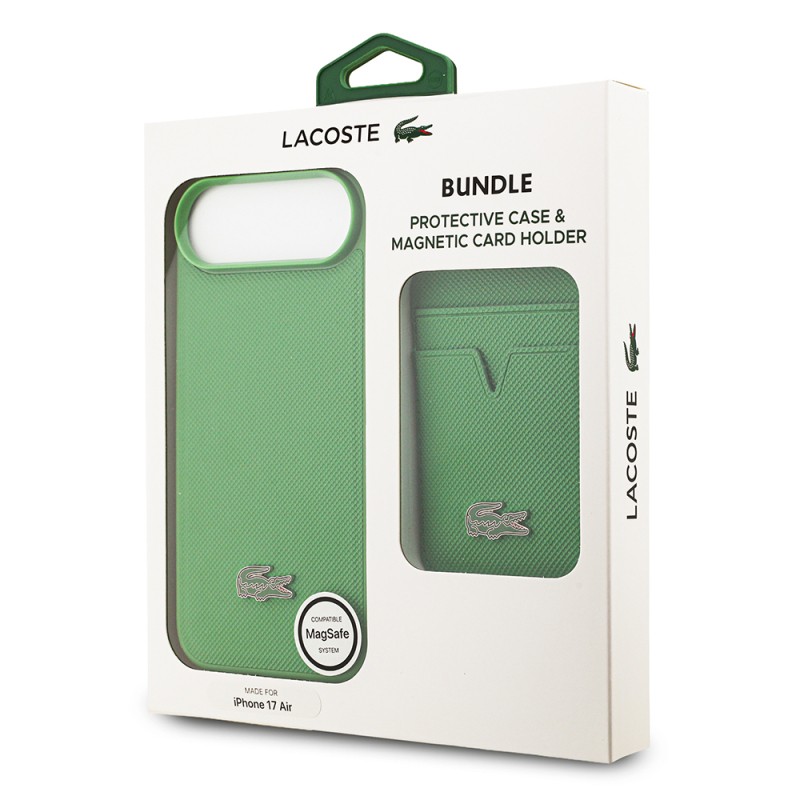 Apple iPhone 17 Air Kılıf Lacoste Orjinal Lisanslı M-safe Şarj Özellikli PU Pike Desenli Metal Logolu Kartlıklı Kapak - 45