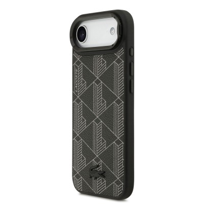 Apple iPhone 17 Air Kılıf Lacoste Orjinal Lisanslı M-safe Şarj Özellikli Standlı PU Deri Karışık Monogram Desenli Kapak - 3