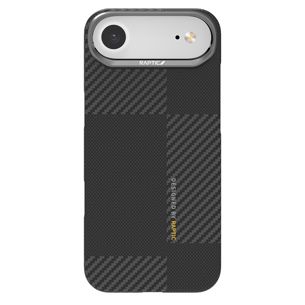 Apple iPhone 17 Air Kılıf M-safe Şarj Özellikli 600D Metal Kamera Çerçeveli Raptic Aramid Fiber Geotik Serisi Kapak - Siyah