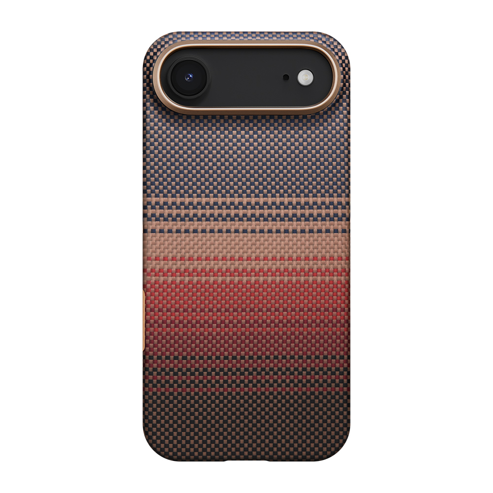 Apple iPhone 17 Air Kılıf M-safe Şarj Özellikli Aramid Fiber Pitaka Tactile Woven Sunset-Moonrise Serisi Sunset Kapak - Kahverengi