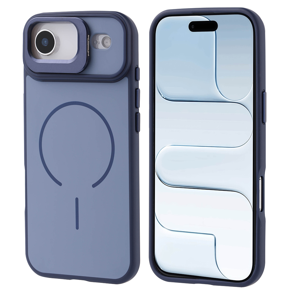 iPhone 17 Air Kılıf M-safe Şarj Özellikli Kamera Standlı Zore Notron Kapak - Lacivert