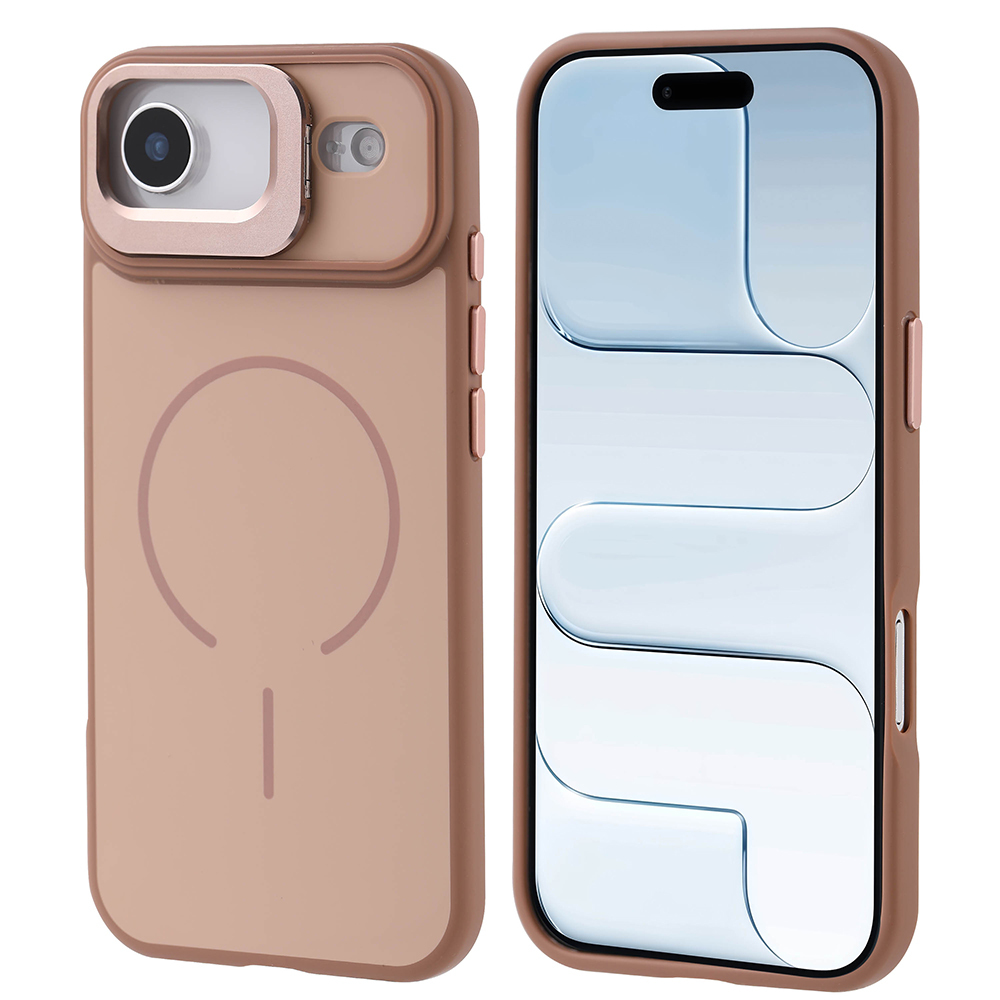 iPhone 17 Air Kılıf M-safe Şarj Özellikli Kamera Standlı Zore Notron Kapak - Gold