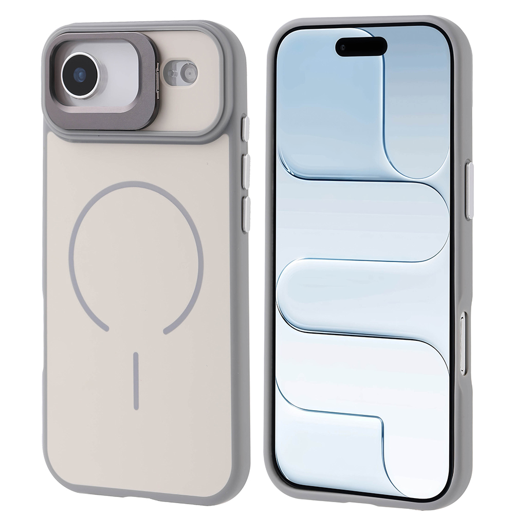 iPhone 17 Air Kılıf M-safe Şarj Özellikli Kamera Standlı Zore Notron Kapak - Gri