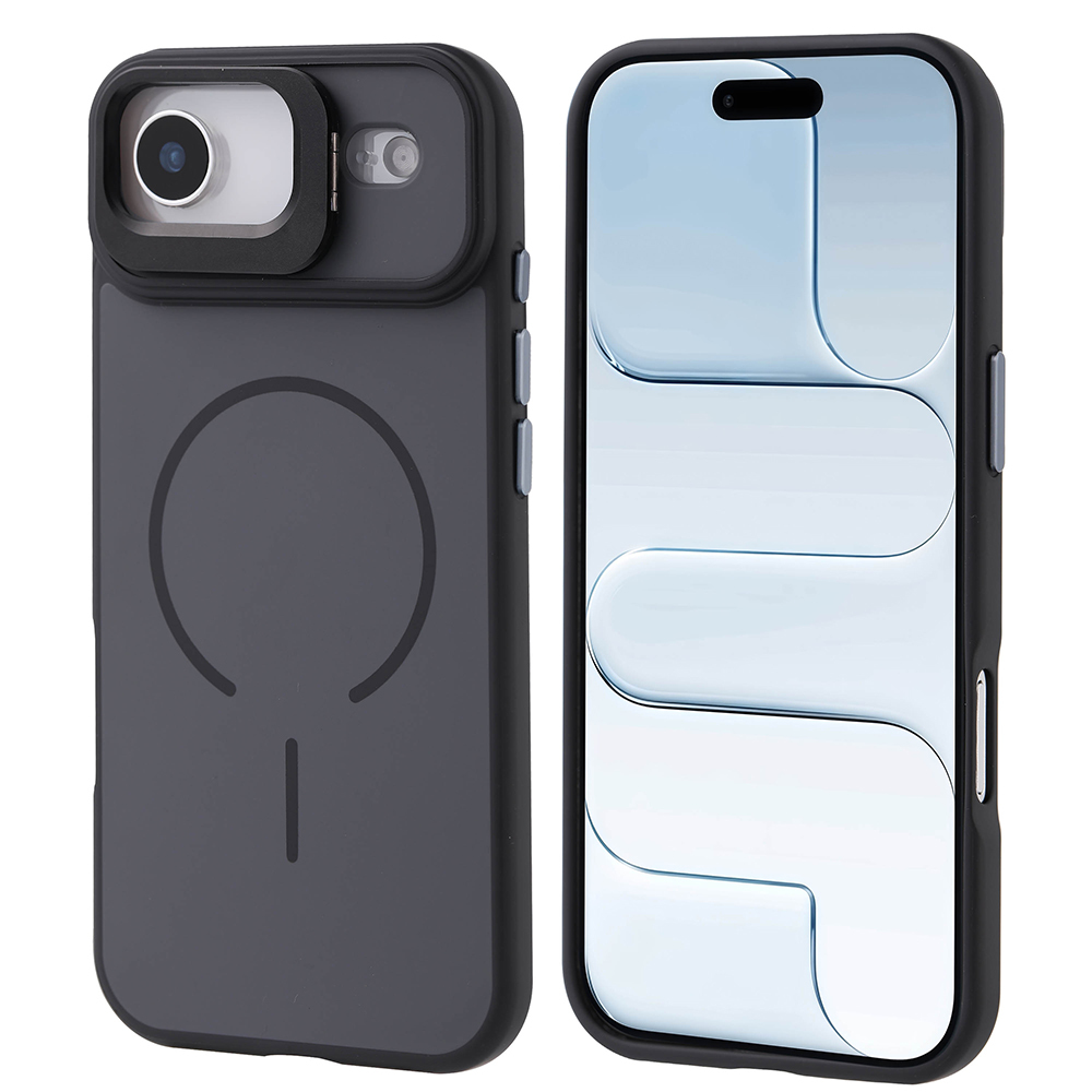 iPhone 17 Air Kılıf M-safe Şarj Özellikli Kamera Standlı Zore Notron Kapak - Siyah