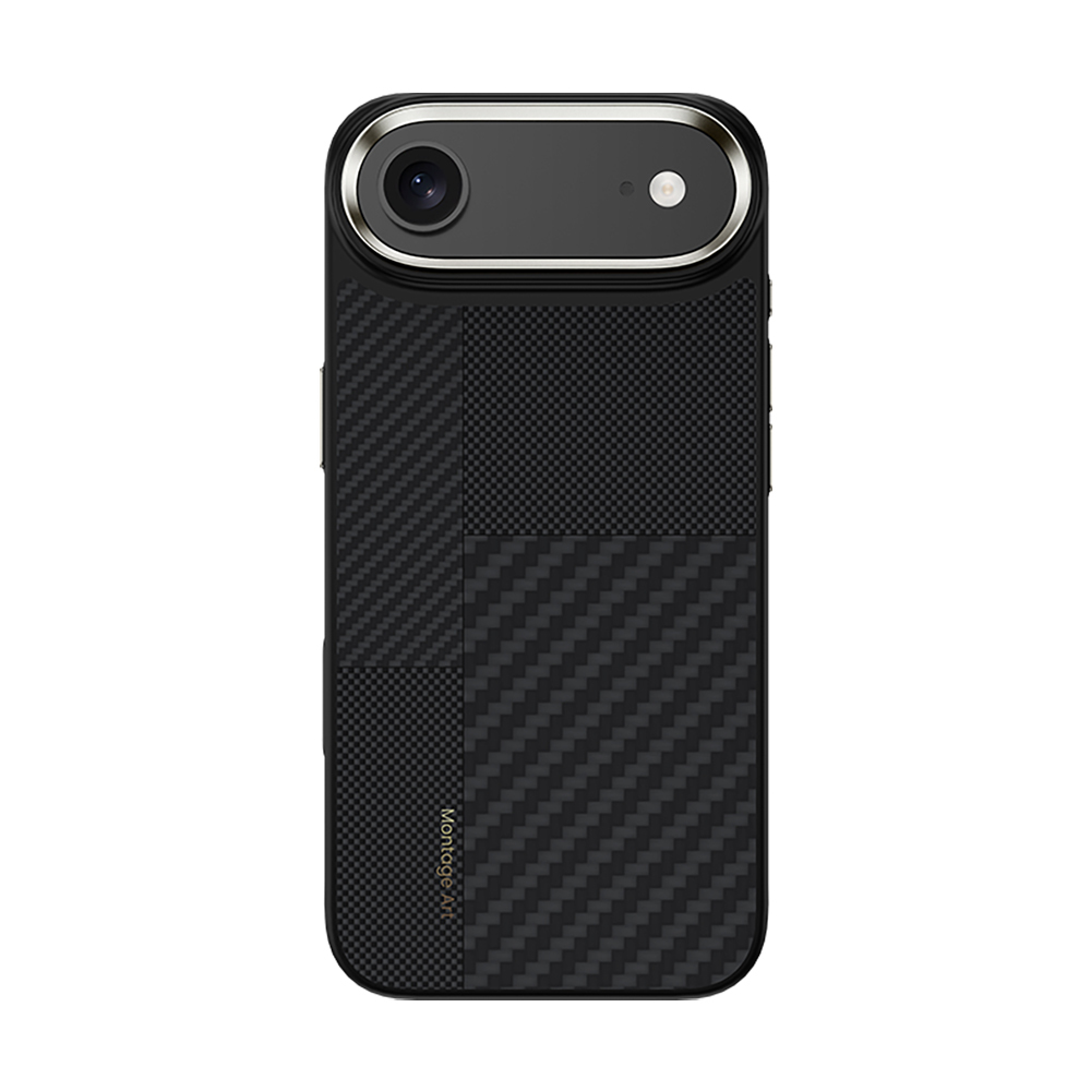 Apple iPhone 17 Air Kılıf M-safe Şarj Özellikli Karbon Fiber Benks Montage Hybrid ArmorPro Kevlar Kapak - Siyah