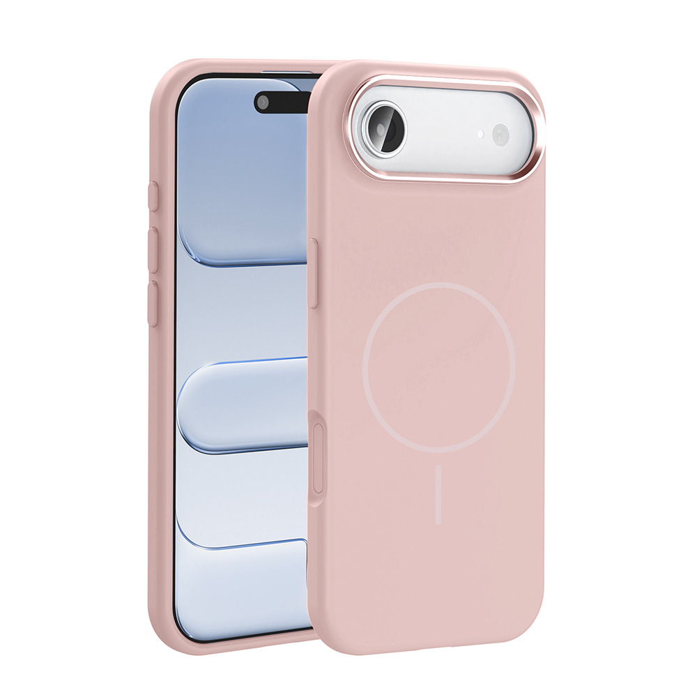 Apple iPhone 17 Air Kılıf M-Safe Şarj Özellikli Metal Kamera Çerçeveli Zore Edi Silikon Kapak - Rose Gold