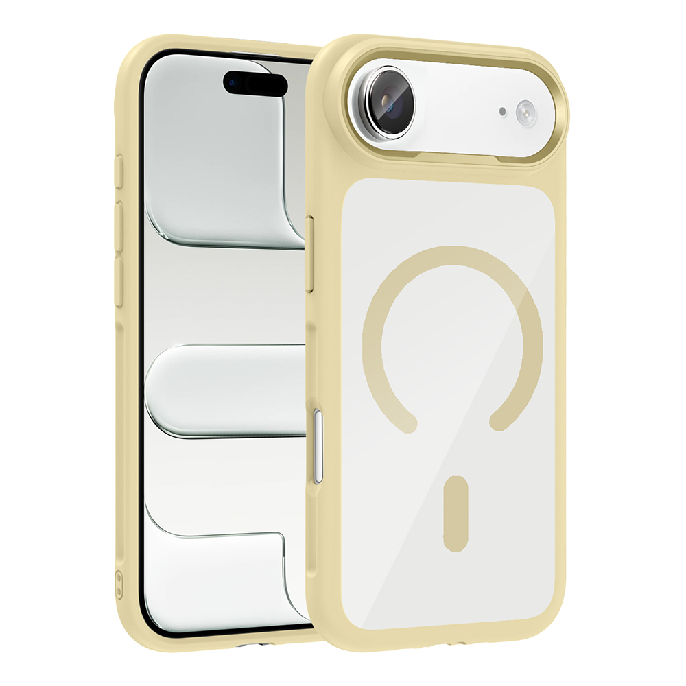 iPhone 17 Air Kılıf M-Safe Şarj Özellikli Metal Kamera Çerçeveli Zore Tiko Kapak - Gold
