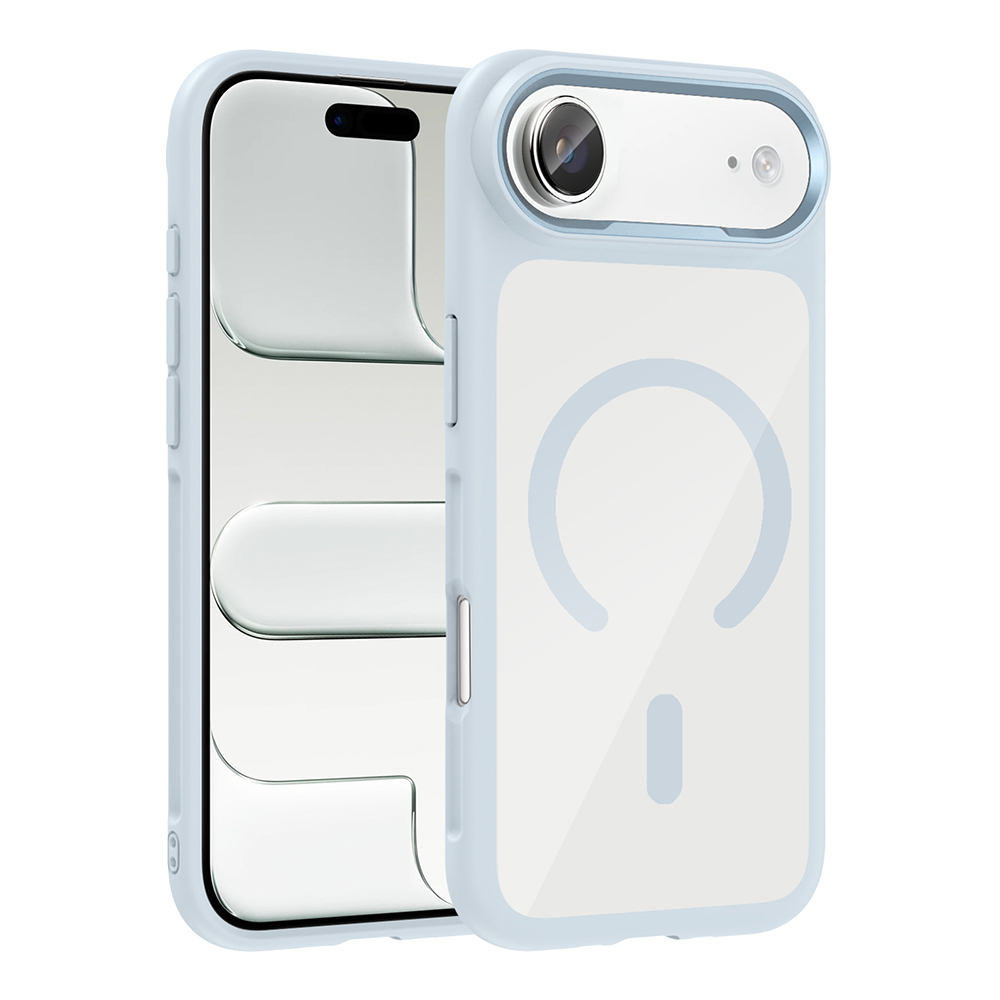 iPhone 17 Air Kılıf M-Safe Şarj Özellikli Metal Kamera Çerçeveli Zore Tiko Kapak - Mavi