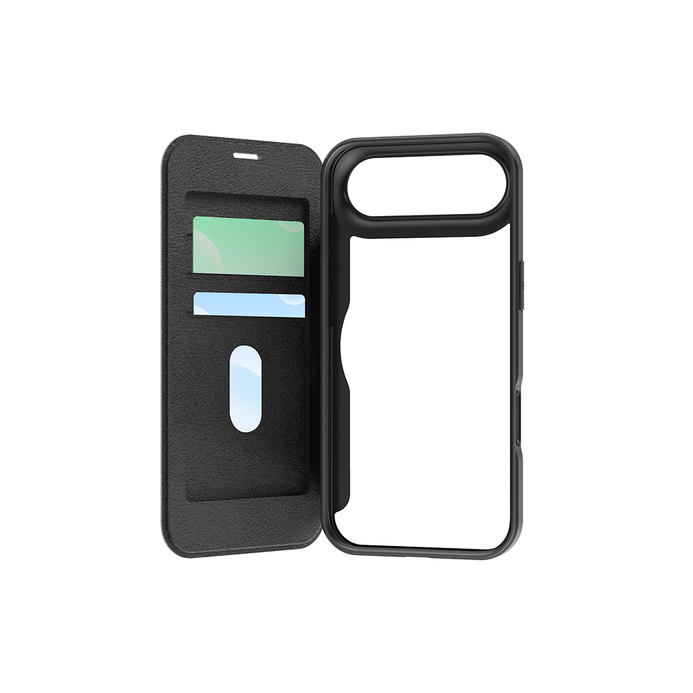 Apple iPhone 17 Air Kılıf M-Safe Şarj Özellikli Raptic Air Folio Şeffaf Kartlıklı Kapaklı Kılıf - Siyah