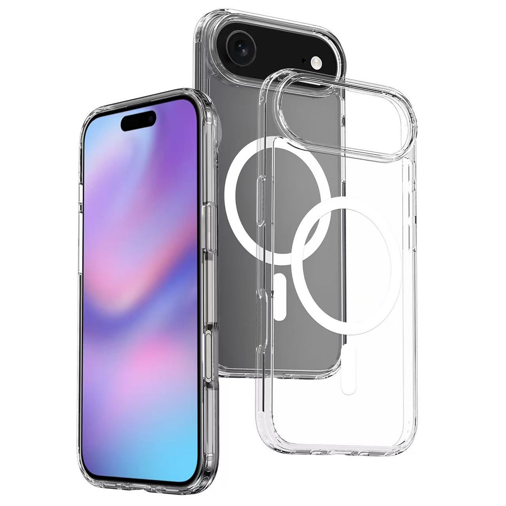 iPhone 17 Air Kılıf M-safe Şarj Özellikli Şeffaf Sert PC NXXA Embos Kapak - Şeffaf