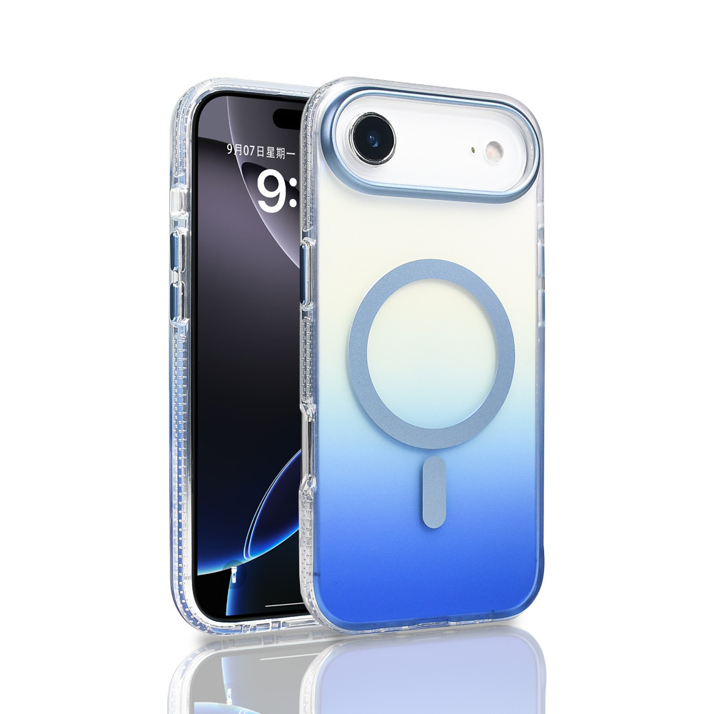 iPhone 17 Air Kılıf M-safe Şarj Özellikli Transparan Renk Geçişli NXXA Toros Kapak - Mavi