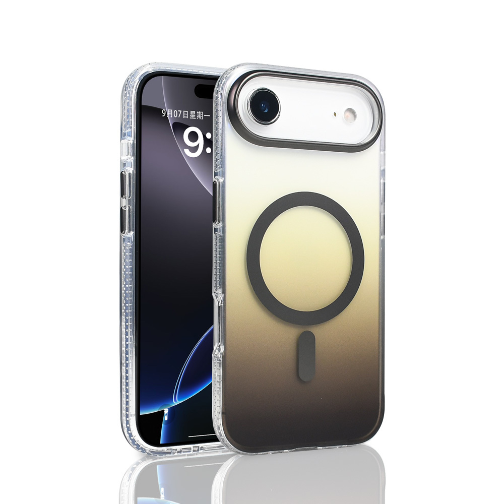 iPhone 17 Air Kılıf M-safe Şarj Özellikli Transparan Renk Geçişli NXXA Toros Kapak - Gri