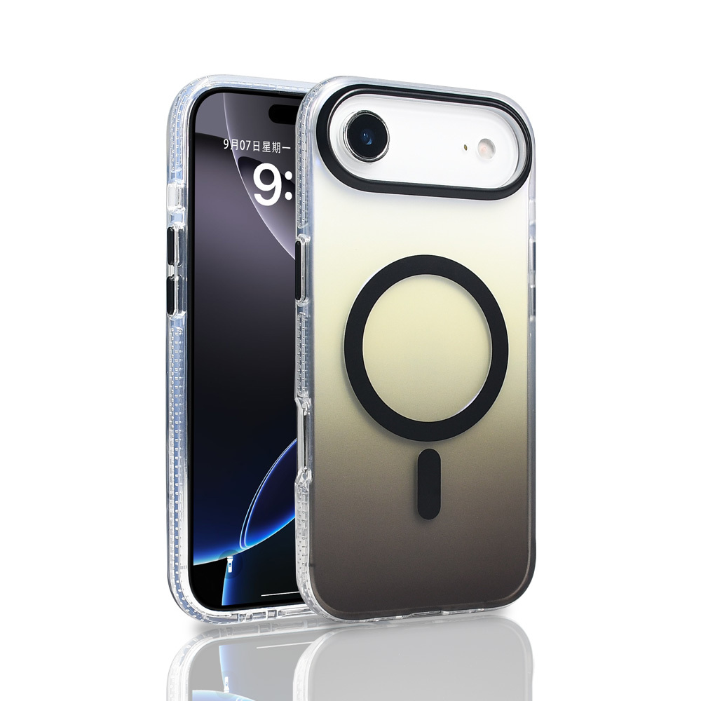iPhone 17 Air Kılıf M-safe Şarj Özellikli Transparan Renk Geçişli NXXA Toros Kapak - Siyah