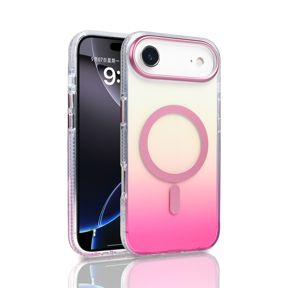 iPhone 17 Air Kılıf M-safe Şarj Özellikli Transparan Renk Geçişli NXXA Toros Kapak - Rose Pembe