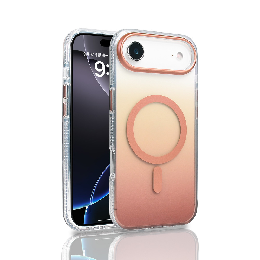 iPhone 17 Air Kılıf M-safe Şarj Özellikli Transparan Renk Geçişli NXXA Toros Kapak - Rose Gold