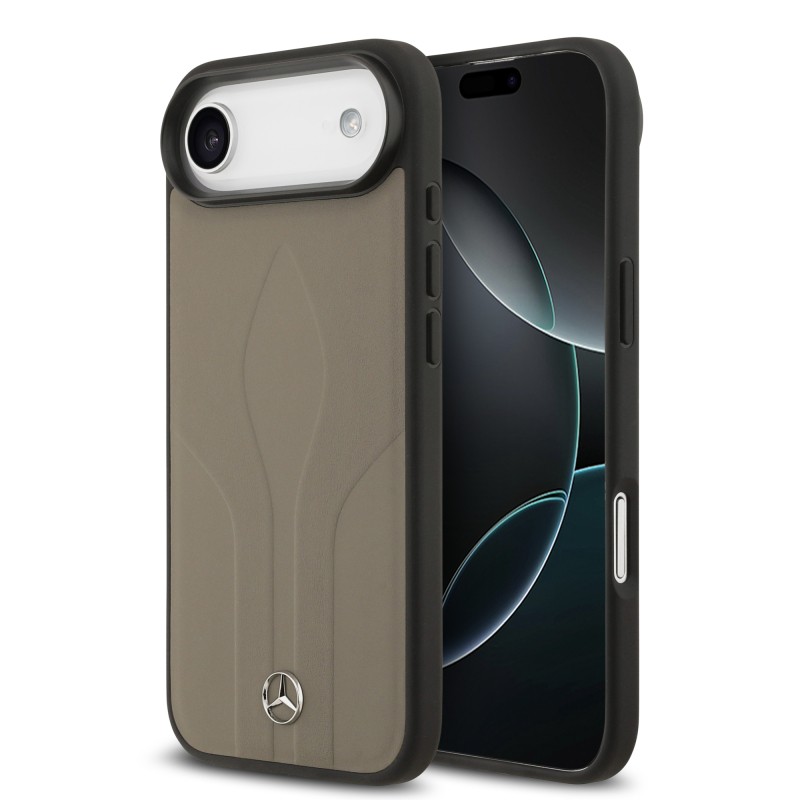 Apple iPhone 17 Air Kılıf Mercedes Benz Orjinal Lisanslı M-safe Şarj Özellikli Dokulu Desenli Deri Kapak - 3