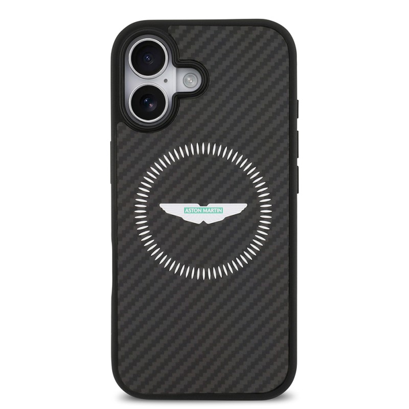 Apple iPhone 17 Case Aston Martin Original Licensed Carbon Fiber Cover M-Safe Charging Feature - 4