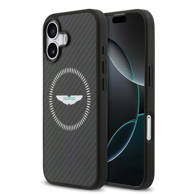 Apple iPhone 17 Case Aston Martin Original Licensed Carbon Fiber Cover M-Safe Charging Feature - 2