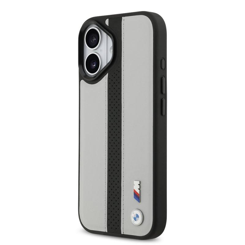 Apple iPhone 17 Case BMW Original Licensed M-safe Charging Feature Leather Back Surface Metal Logo Perforated Strip Design Cover - 5