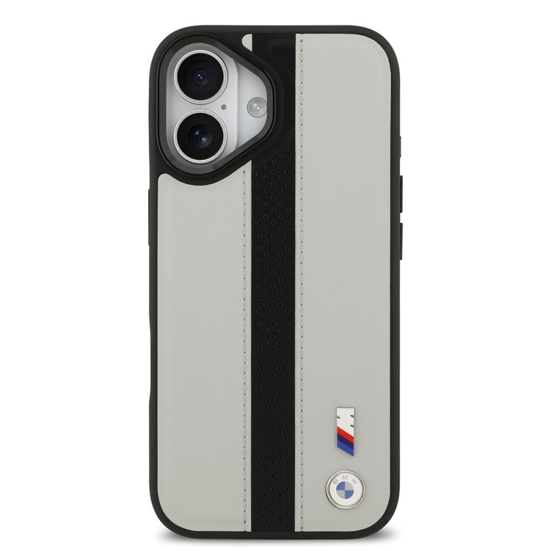 Apple iPhone 17 Case BMW Original Licensed M-safe Charging Feature Leather Back Surface Metal Logo Perforated Strip Design Cover - 6
