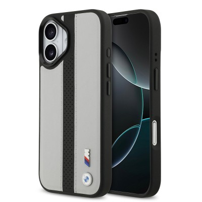 Apple iPhone 17 Case BMW Original Licensed M-safe Charging Feature Leather Back Surface Metal Logo Perforated Strip Design Cover - 2