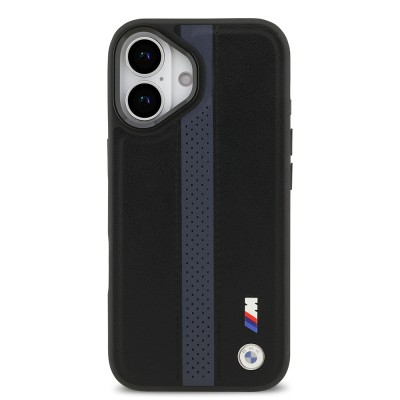 Apple iPhone 17 Case BMW Original Licensed M-safe Charging Feature Leather Back Surface Metal Logo Perforated Strip Design Cover - 13