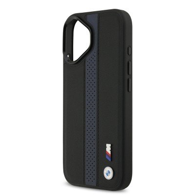 Apple iPhone 17 Case BMW Original Licensed M-safe Charging Feature Leather Back Surface Metal Logo Perforated Strip Design Cover - 16