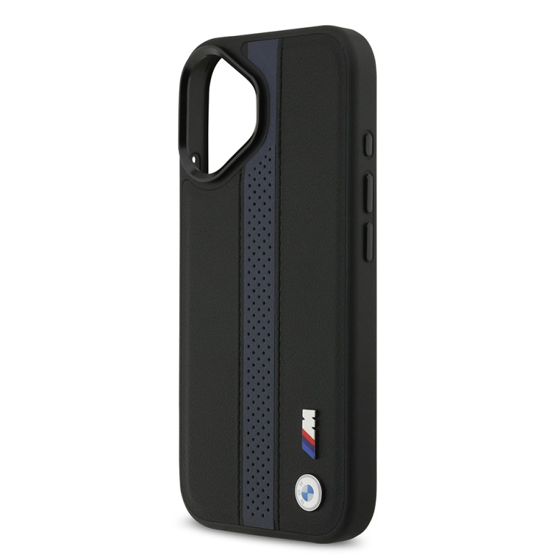 Apple iPhone 17 Case BMW Original Licensed M-safe Charging Feature Leather Back Surface Metal Logo Perforated Strip Design Cover - 16