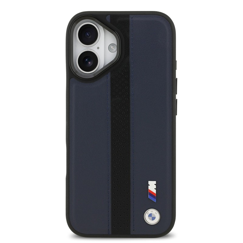 Apple iPhone 17 Case BMW Original Licensed M-safe Charging Feature Leather Back Surface Metal Logo Perforated Strip Design Cover - 20