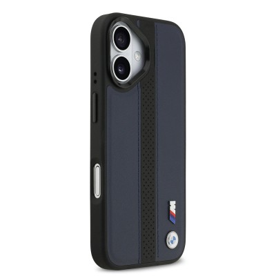 Apple iPhone 17 Case BMW Original Licensed M-safe Charging Feature Leather Back Surface Metal Logo Perforated Strip Design Cover - 21