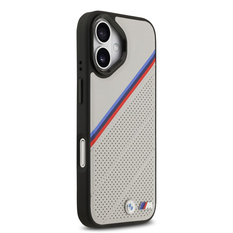 Apple iPhone 17 Case BMW Original Licensed M-Safe Charging Feature M Logo Three Stripe Perforated Leather Cover - 6