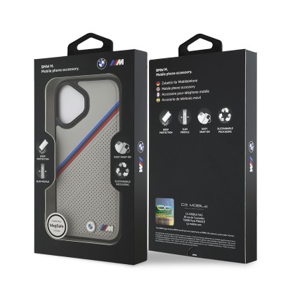 Apple iPhone 17 Case BMW Original Licensed M-Safe Charging Feature M Logo Three Stripe Perforated Leather Cover - 16