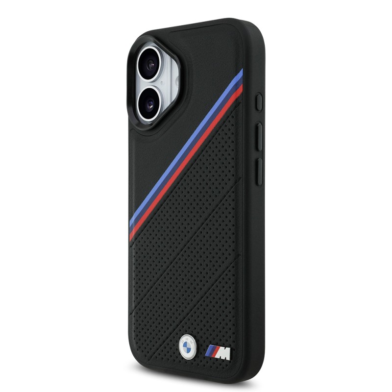 Apple iPhone 17 Case BMW Original Licensed M-Safe Charging Feature M Logo Three Stripe Perforated Leather Cover - 10