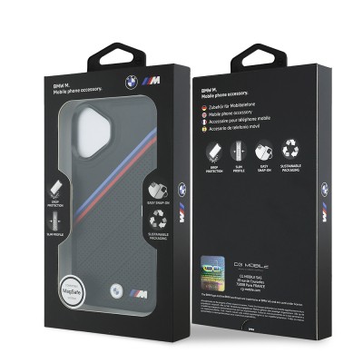 Apple iPhone 17 Case BMW Original Licensed M-Safe Charging Feature M Logo Three Stripe Perforated Leather Cover - 17