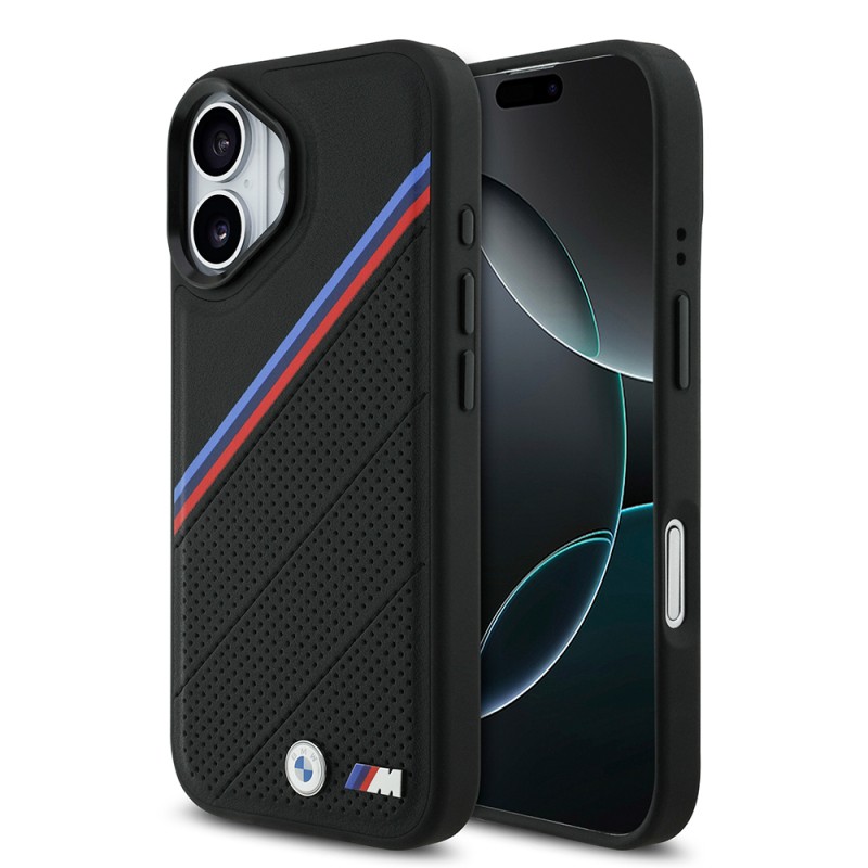 Apple iPhone 17 Case BMW Original Licensed M-Safe Charging Feature M Logo Three Stripe Perforated Leather Cover - 3