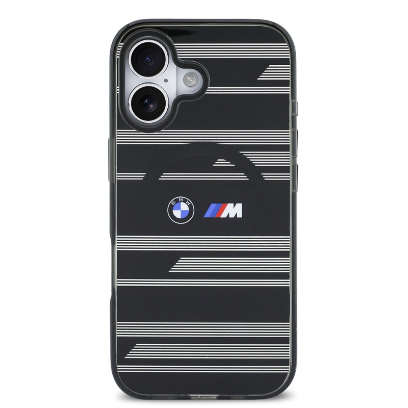 Apple iPhone 17 Case BMW Original Licensed M-Safe Charging Feature Metal Camera Button Horizontal Stripe M Design Cover - 5