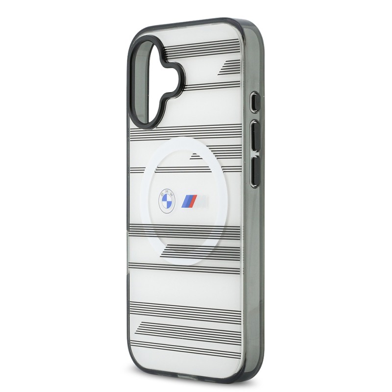 Apple iPhone 17 Case BMW Original Licensed M-Safe Charging Feature Metal Camera Button Horizontal Stripe M Design Cover - 15