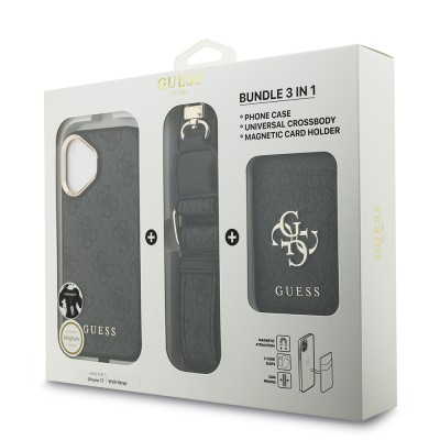 Apple iPhone 17 Case Guess Original Licensed M-safe Charging Case with Strap and 4G Logo Card Holder - 24