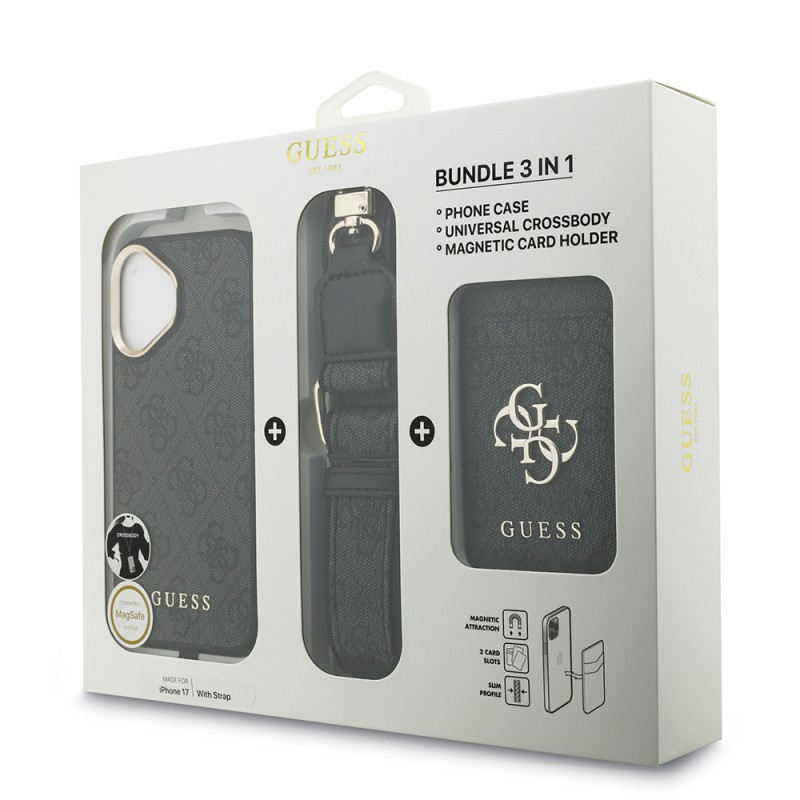 Apple iPhone 17 Case Guess Original Licensed M-safe Charging Case with Strap and 4G Logo Card Holder - 24