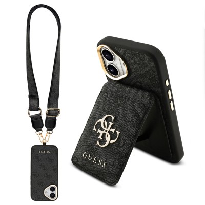 Apple iPhone 17 Case Guess Original Licensed M-safe Charging Case with Strap and 4G Logo Card Holder - 2