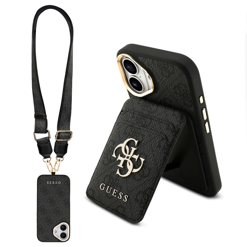 Apple iPhone 17 Case Guess Original Licensed M-safe Charging Case with Strap and 4G Logo Card Holder - 2