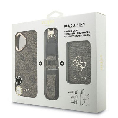 Apple iPhone 17 Case Guess Original Licensed M-safe Charging Case with Strap and 4G Logo Card Holder - 25