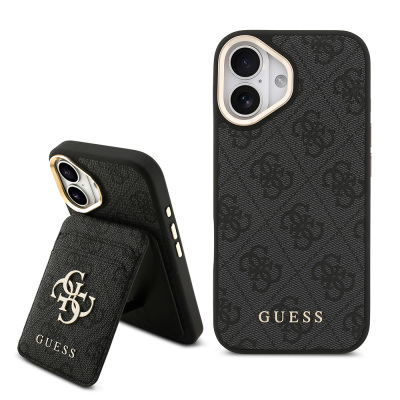Apple iPhone 17 Case Guess Original Licensed M-safe Charging Feature 4G Metal Large Logo Card Holder Cover - Guess