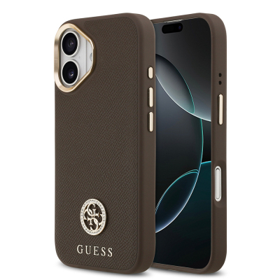 Apple iPhone 17 Case Guess Original Licensed M-Safe Charging Feature Grained Text and Stone 4G Logo Cover - Guess
