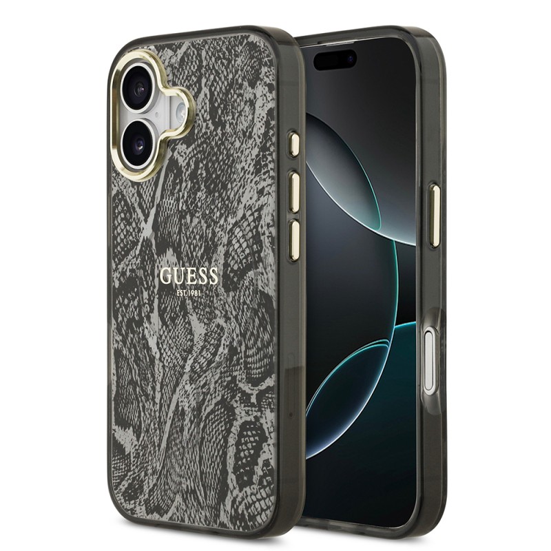 Apple iPhone 17 Case Guess Original Licensed M-safe Charging Feature Text Logo Python Patterned Cover - 1