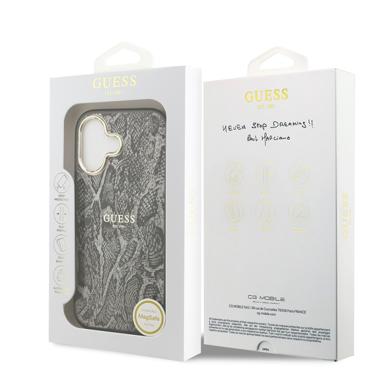 Apple iPhone 17 Case Guess Original Licensed M-safe Charging Feature Text Logo Python Patterned Cover - 10