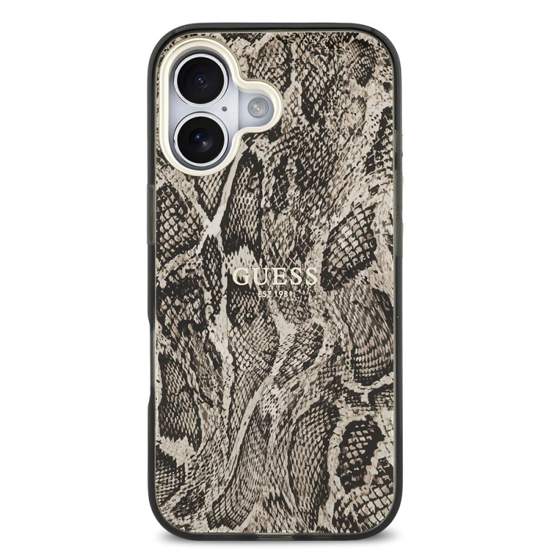 Apple iPhone 17 Case Guess Original Licensed M-safe Charging Feature Text Logo Python Patterned Cover - 12